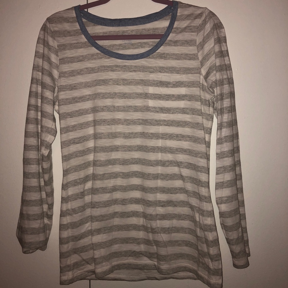 ll bean grey and white striped long sleeve